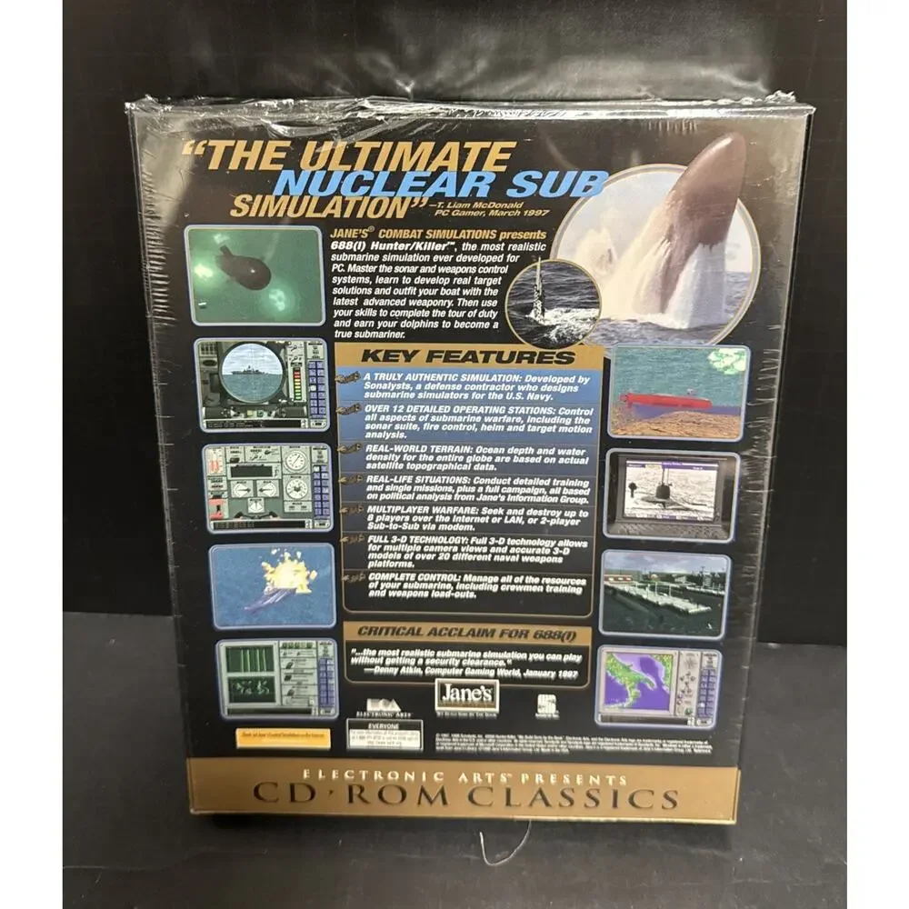 Jane's Combat Simulation 688(I) Hunter/Killer Sub PC CD-ROM Sealed Box Damage
